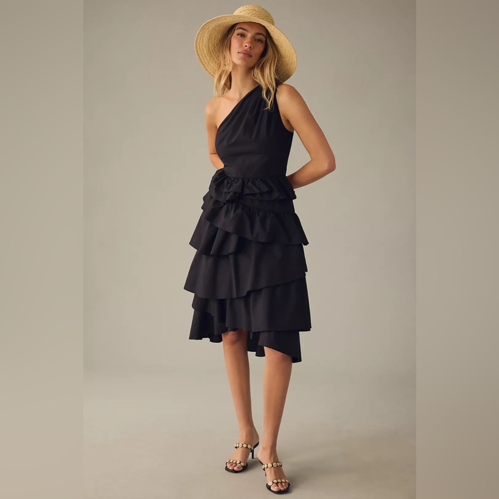 By Anthropologie One-Shoulder Tiered Midi Dress